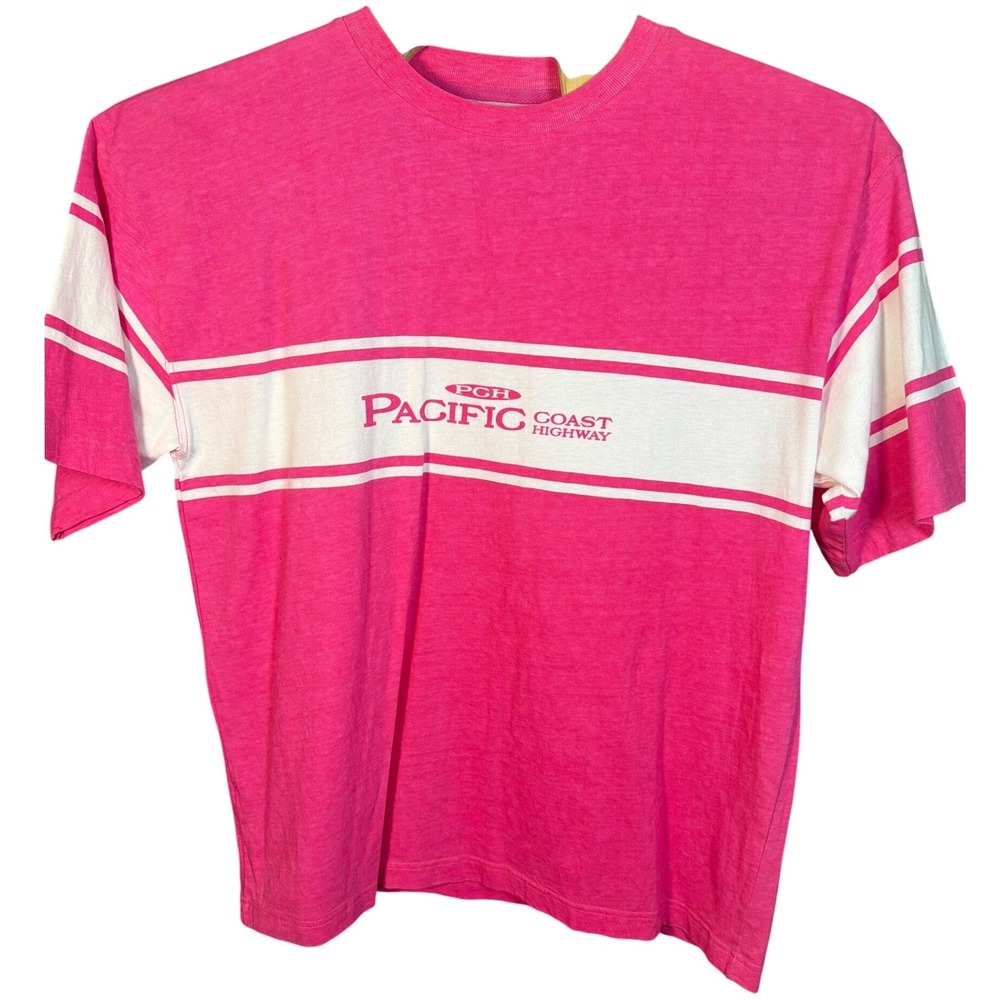 PCH Pacific Coast Highway Pink Striped Graphic T-Shirt Vintage Style Womens XL